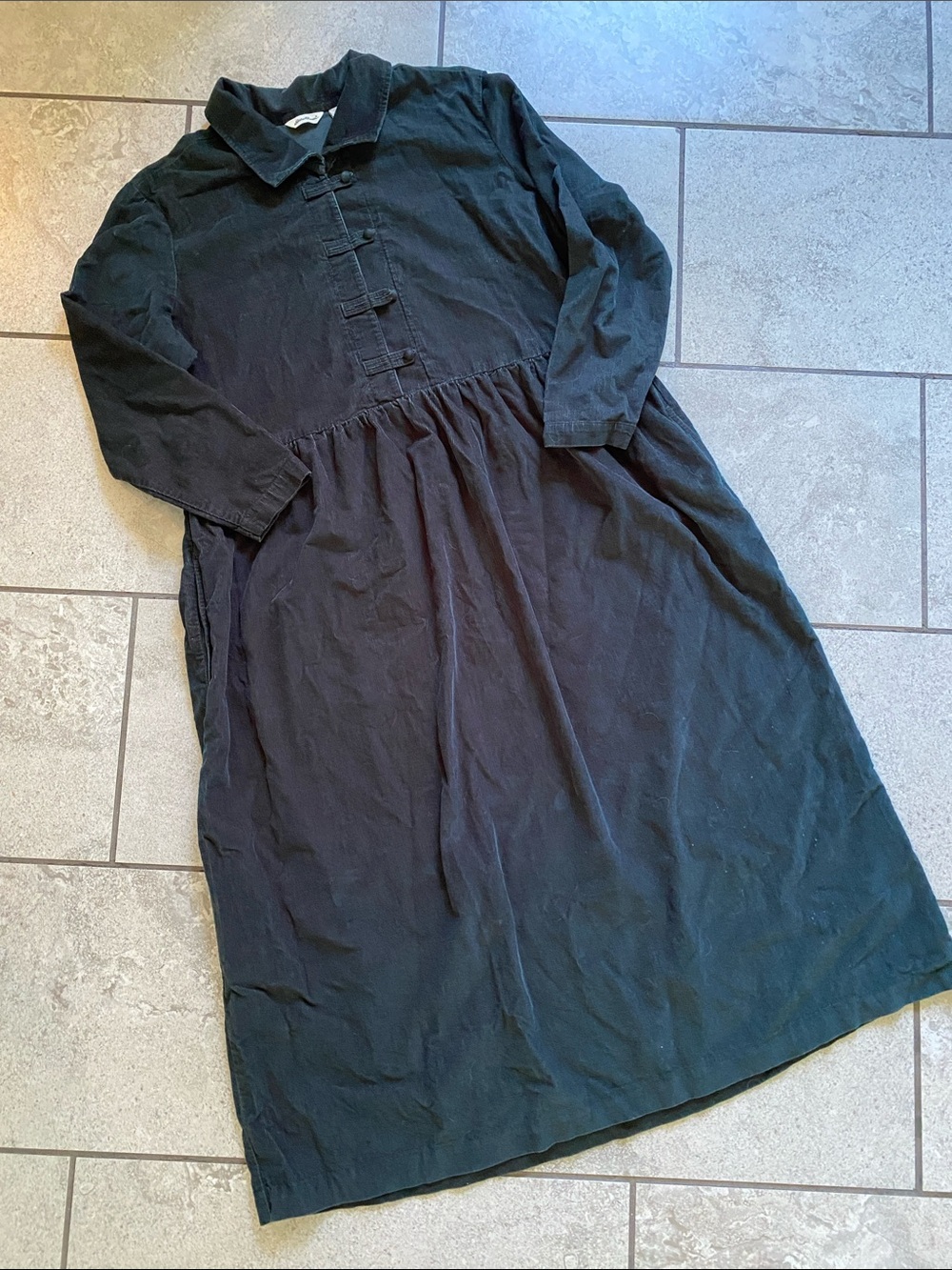 Eddie Bauer Dark Green Corduroy Button-Front Dress